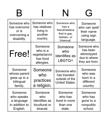 Cultural Sensitivity Bingo Card