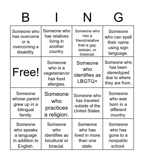 Cultural Sensitivity Bingo Card