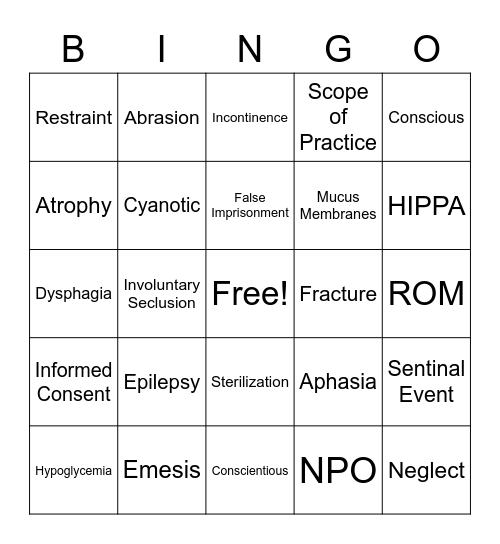 CNA Bingo Card