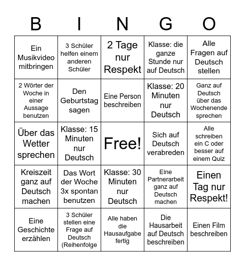 Oberste Oberstufe Bingo Card