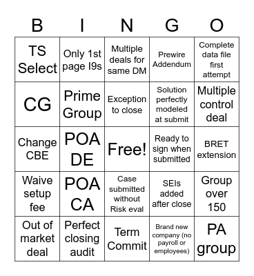 Deal Velocity Bingo Card