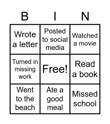 Back from break Bingo Card