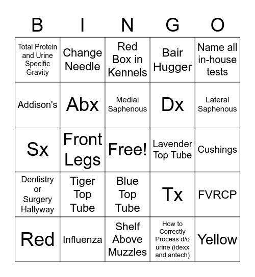 VetTech Bingo Card