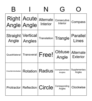 Geometry Semester 1 Bingo Card