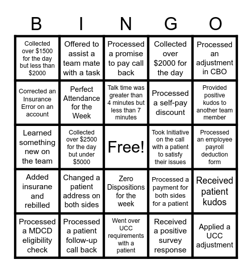 January Incentive Bingo Card