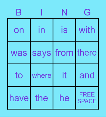 Sight Word BINGO Card