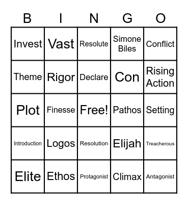 Vocab Review From the Year Bingo Card