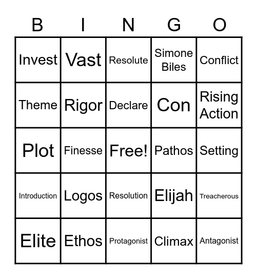 Vocab Review From the Year Bingo Card