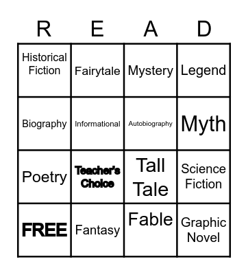 Genre of the Month Bingo Card
