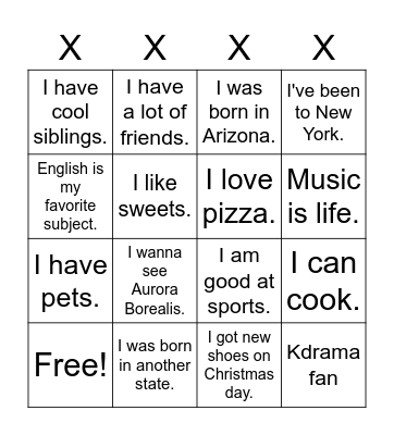 More of Me! Bingo Card
