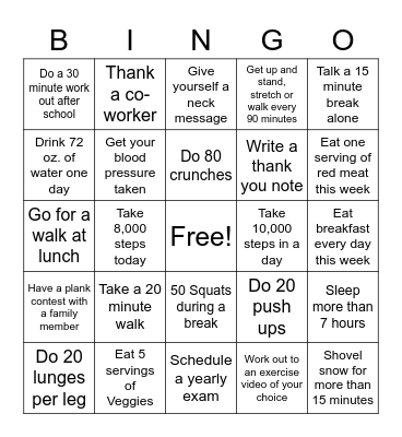 Mankato West Health Promotions 2023 Bingo Card