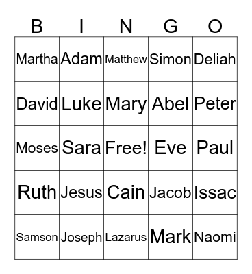 Bible Bingo Card