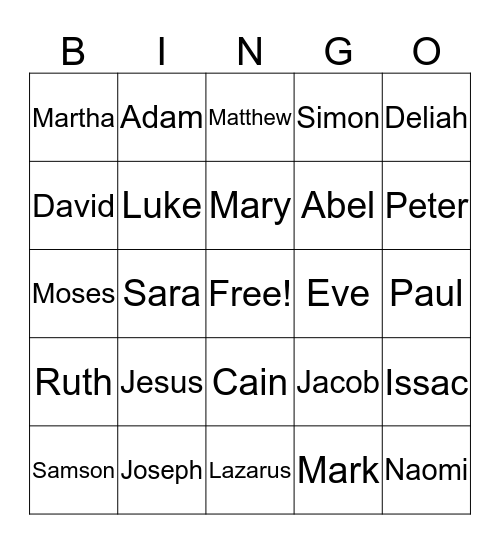 Bible Bingo Card