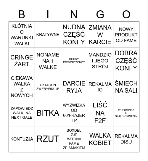 FAME MMA 17 Bingo Card