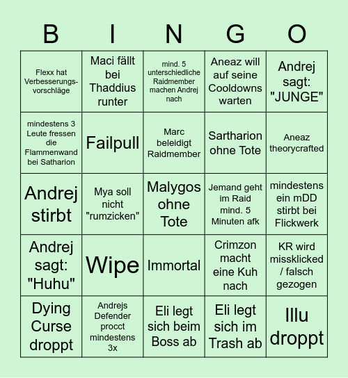 Raid Bingo Card