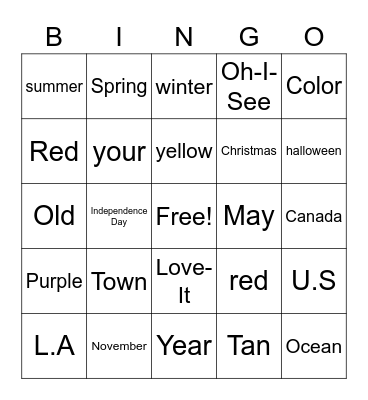 Unit 3 ASL Bingo Card