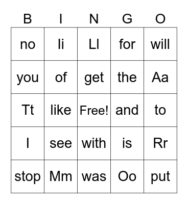 January K Bingo Card
