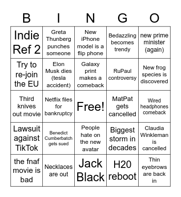 2023 Predictions Bingo Card