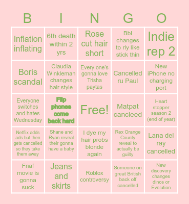 2023 predictions Bingo Card