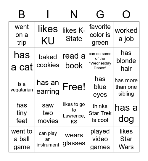 get to know you bingo Card