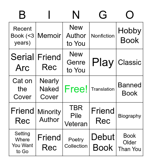 Book Bingo Card