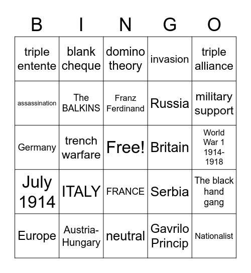 world war 1 Bingo Card