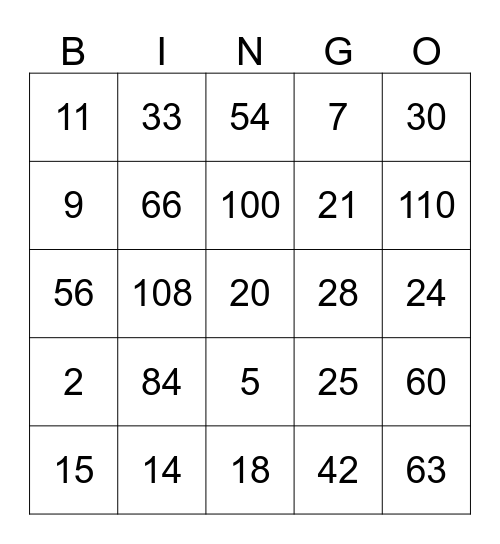 Connect 4 Bingo Card