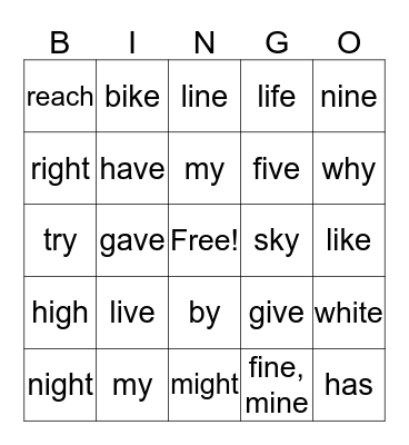 Spelling words List 9 Bingo Card