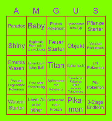 Pokemon KaPuCh Bingo Card