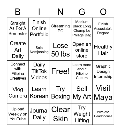 My Personal 2023 Bingo Card