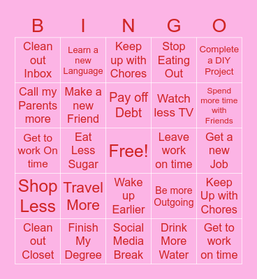 New Years Resolution Bingo Card