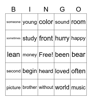 HMH Into Reading High Frequency Words Module 10 Bingo Card