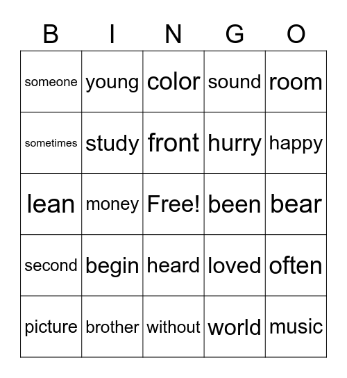 HMH Into Reading High Frequency Words Module 10 Bingo Card