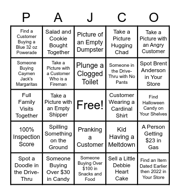 PAJCO BINGO Card