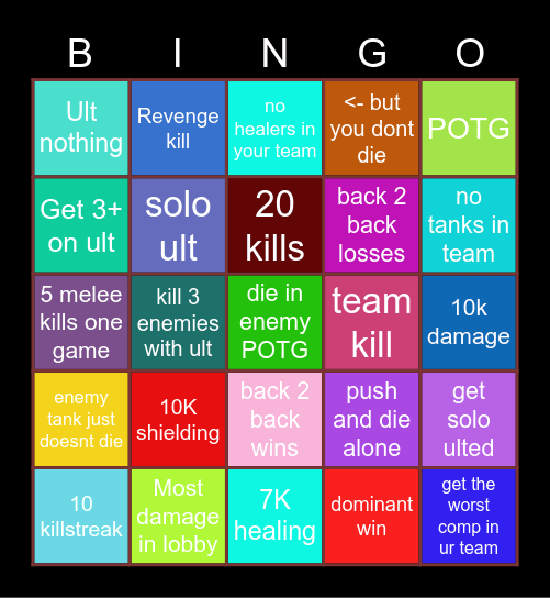OW2 bingo lauantai Bingo Card