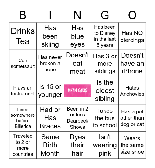 Mean Girls Bingo Card