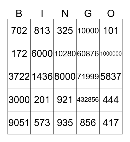 Jusqu'a un million Bingo Card