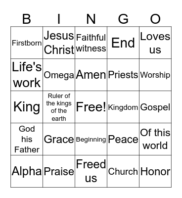 Revelation Bingo Card