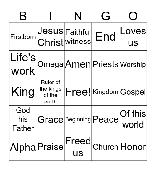 Revelation Bingo Card