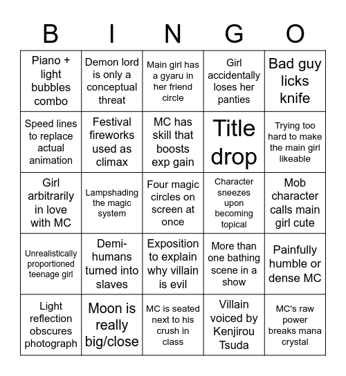 Anime Bingo Season 4 Bingo Card