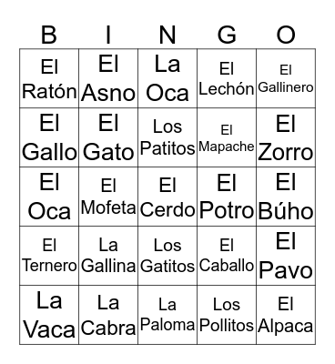 La Granja - The Farm Bingo Card
