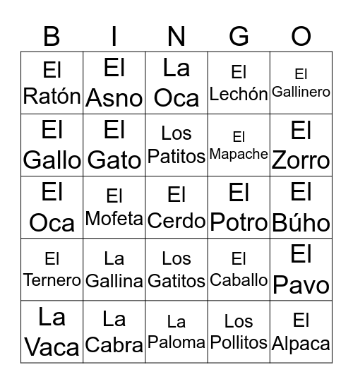 La Granja - The Farm Bingo Card