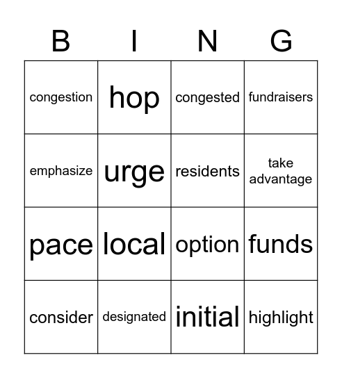 "Bike Share Program" Bingo Card