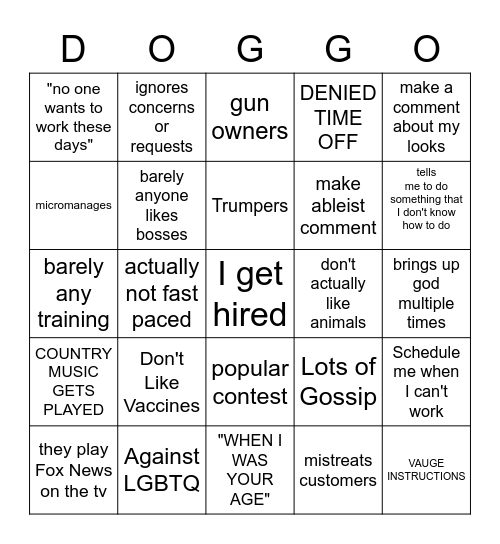 Bad boss bingo Card