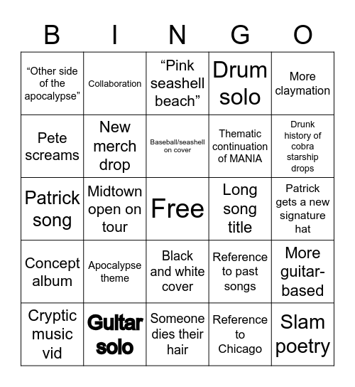 FOB8 Prediction Bingo Card