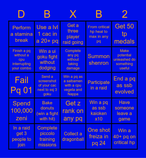 Xenoverse 2 Bingo Card