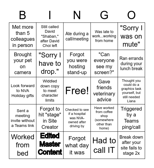 Web Team Bingo Card