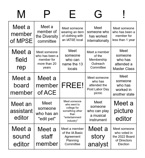 MPEG Mixer Bingo Card