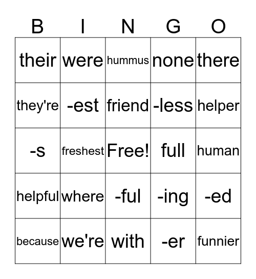 PAF Bingo Card
