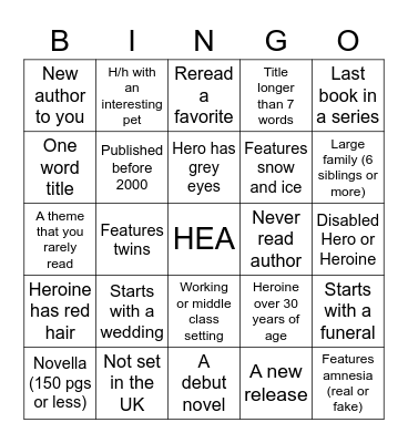 Historical Romance Bingo - 2023 Bingo Card